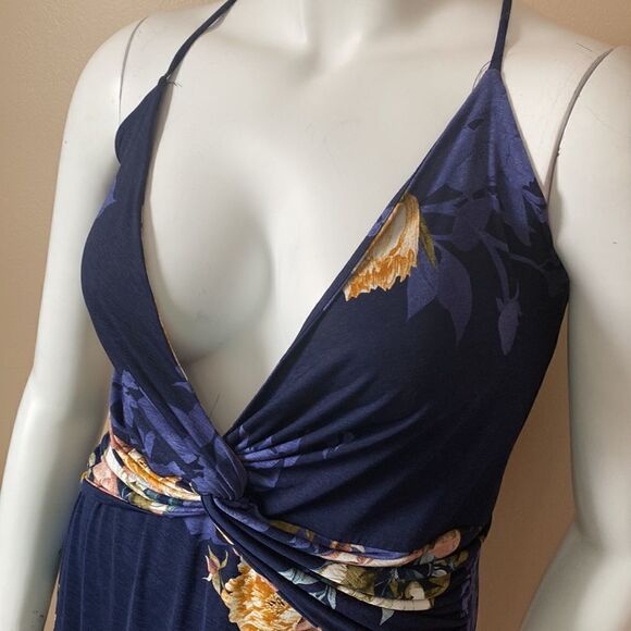 NWT Floral Navy Bodycon Asymmetrical Maxi Dress - Size 1X - Picture 5 of 11